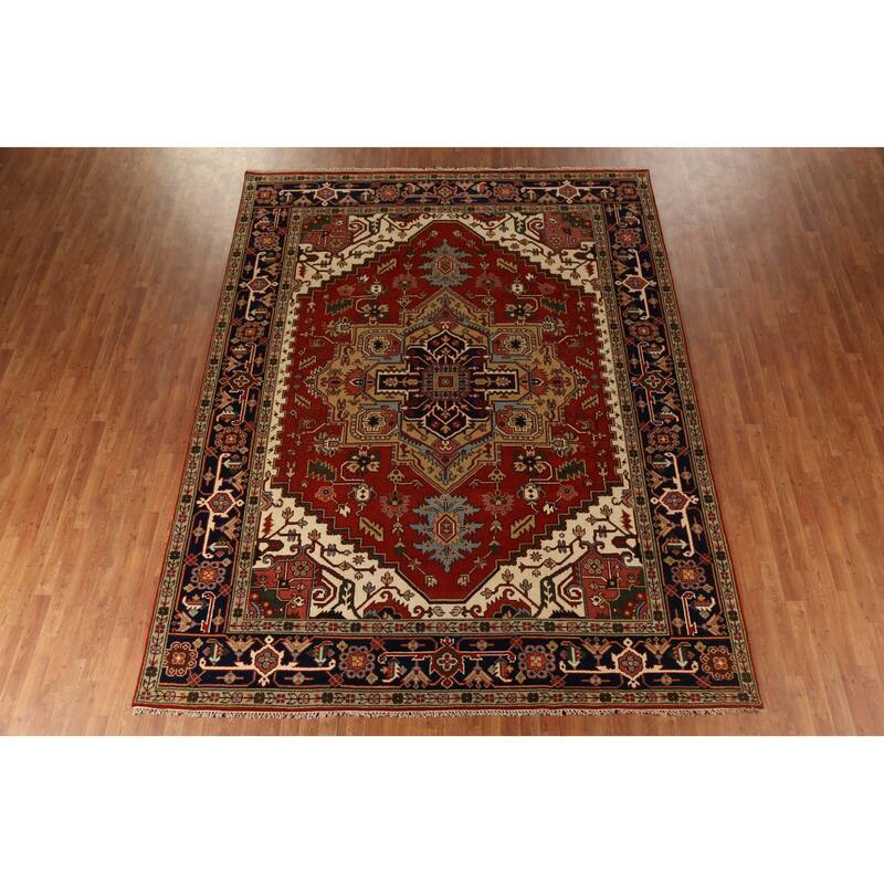 Orange Heriz Serapi Indian Area Rug Handmade Wool Carpet - 9'0"x 11'9"