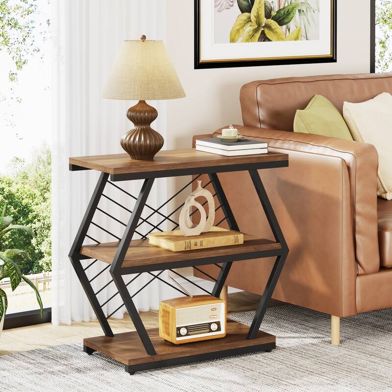 25" End Table 3-Tier Side Table with Metal Frame for Living Room Couch Side, Nightstands Bedsides Table for Bedroom