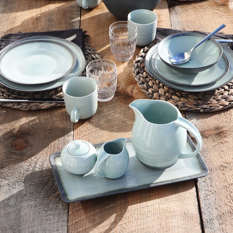 Euro Ceramica Diana Green Porcelain 14.5" Rectangular Serving Platter - 14.5 in. x 7 in. x 0.8 in.