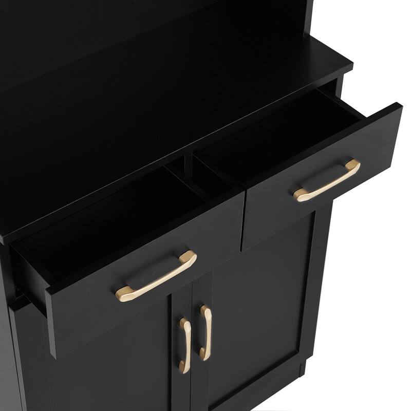 Bookshelf with Two Doors and Drawers, Adjustable Shelf, Three-layer Open Shelf
