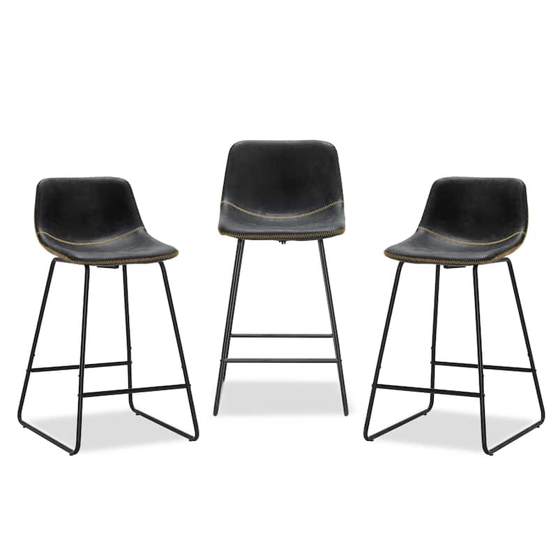 Modern Faux Leather Metal Frame Counter Height Bar Stools (Set of 3)