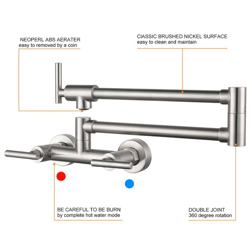 WOWOW Wall Mounted Pot Filler Faucet with Hot Cold Water Control