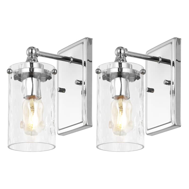 SAFAVIEH Lighting Jobie 7-inch Glass Shade Wall Sconce with Bulbs (Set of 2) - 7 in. W x 4.5 in. D x 9.5 in. H - Chrome