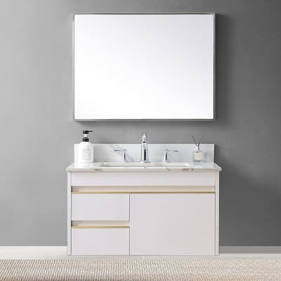 31 in./ 37 in./ 43 in. Carrara Gold Engineered Stone Bathroom Vanity Top with Ceramic Sink