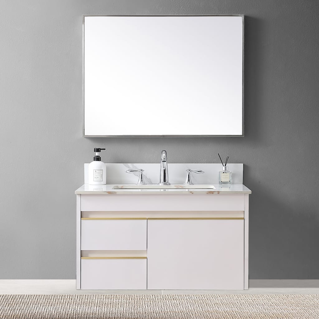 31 in./ 37 in./ 43 in. Carrara Gold Engineered Stone Bathroom Vanity Top with Ceramic Sink