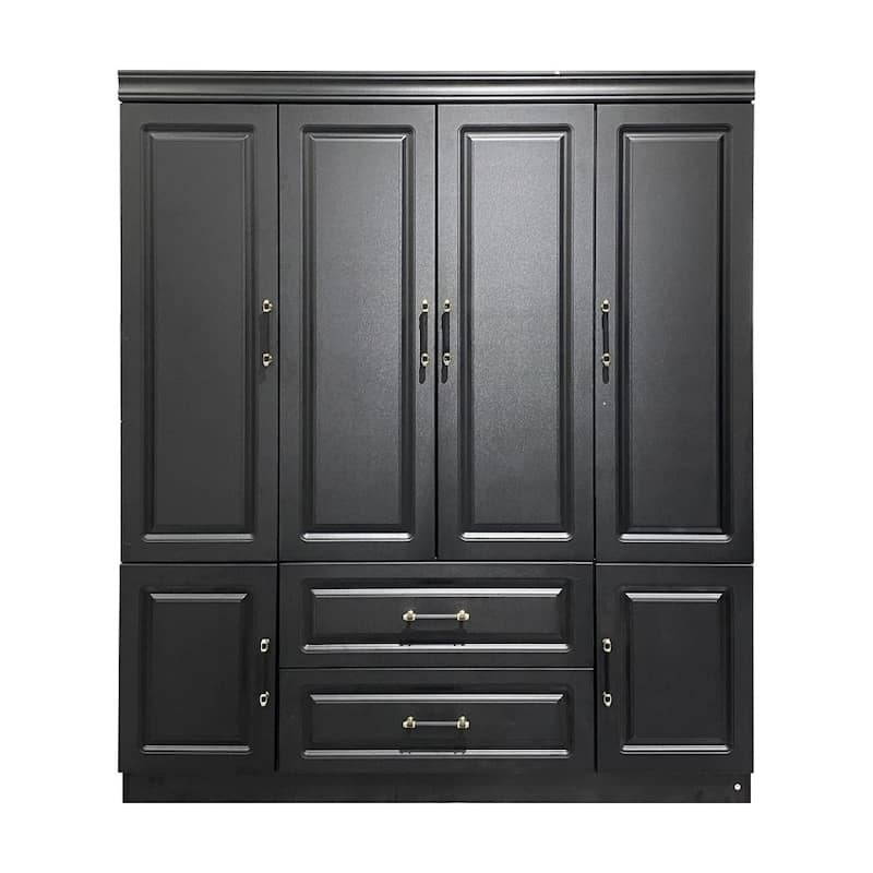 HomeRoots 71" Black Wood Six Door Two Drawer Combo Dresser