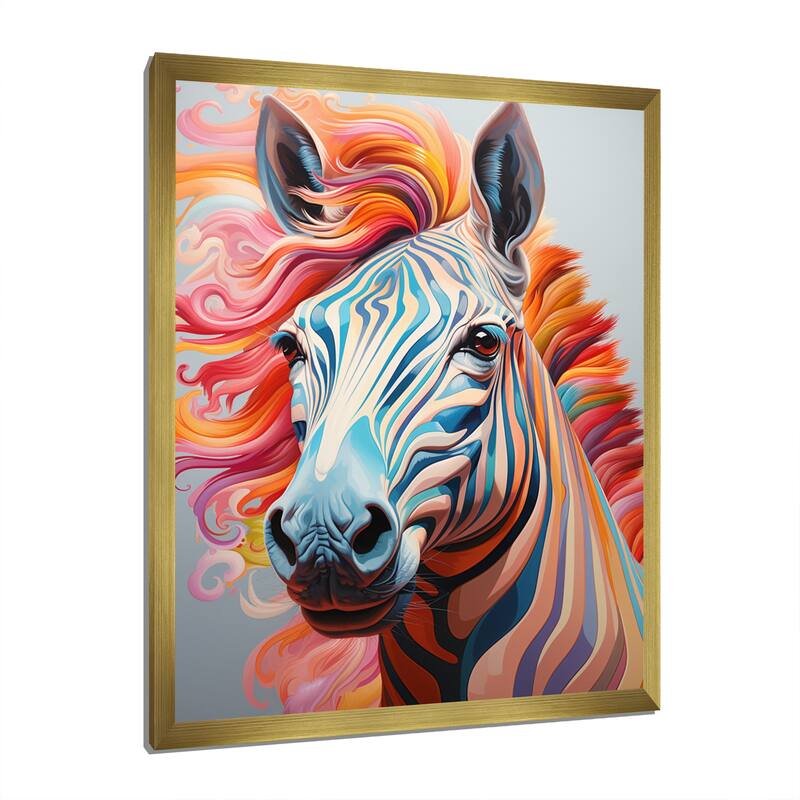Designart "Colorful Zebra Portrait" Animals Zebra Framed Wall Art Prints