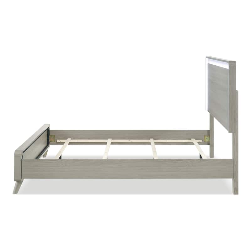 Furniture of America Thalia Modern Grey Wood Panel Bed with LED on Headboard