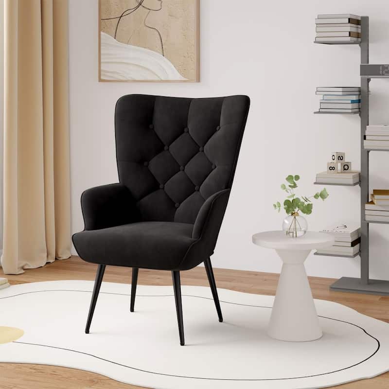 Modern Velvet Fabric Upholstered Chair - Black