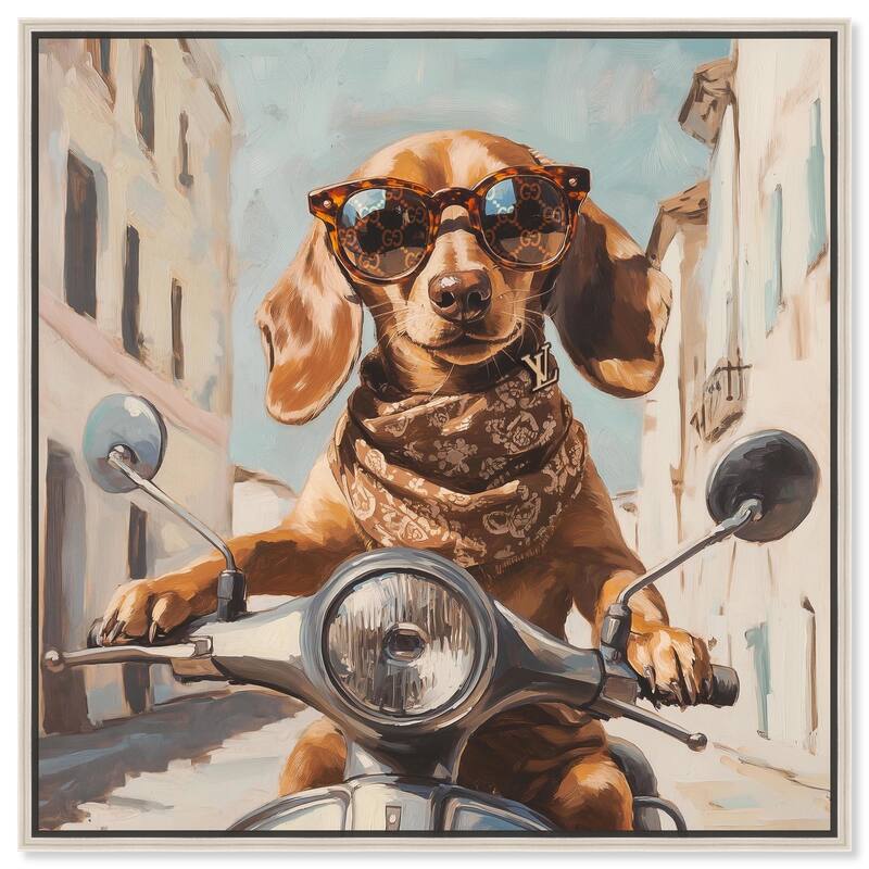 Doxxie on a Scooter Drive Canvas by Art Remedy - Silver - 20" x 20"