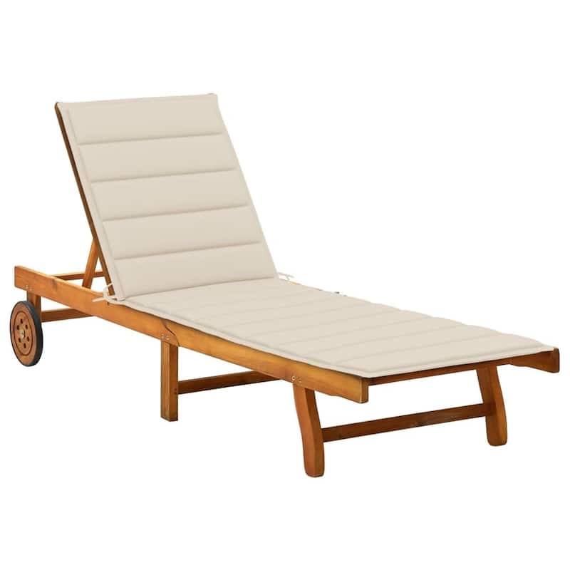 vidaXL Patio Lounge Chair Sunbed Sunlounger with Cushion Solid Acacia Wood - Beige1