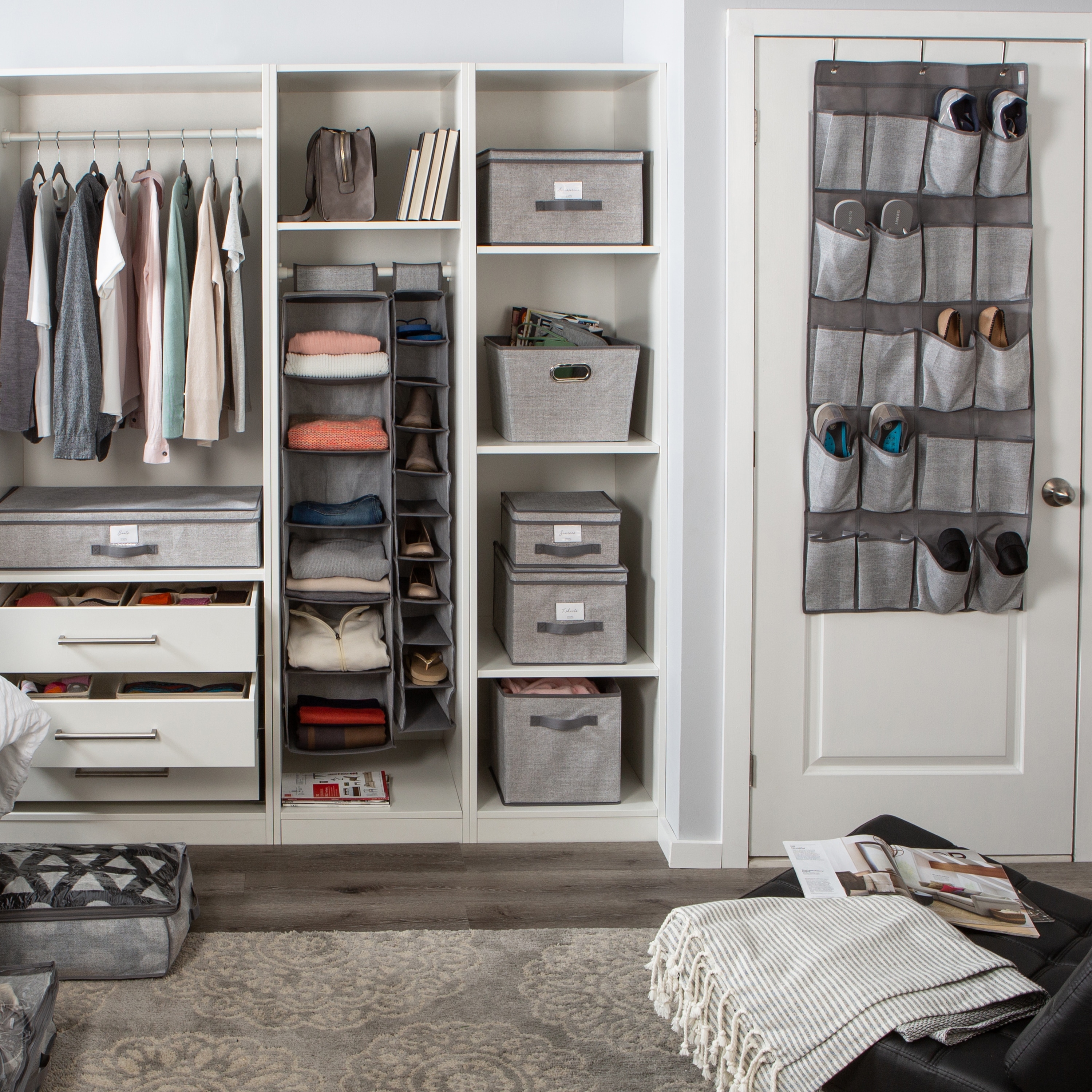 Simplify 20-Pocket Shoe Organizer In Grey | Non-Woven Door Hanging Storage For Shoes, Belts, Accessories - View #3