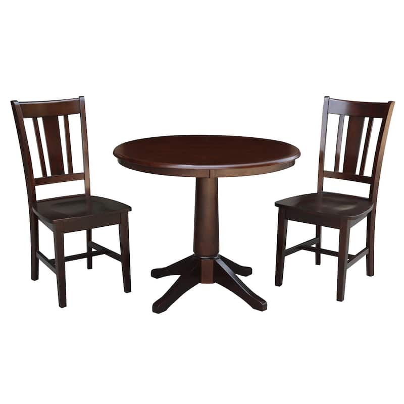 36" Round Pedestal Dining Table with 2 San Remo Chairs - Mocha - 3 Piece Set