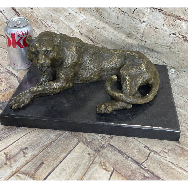 Signed Original Large Leopard Jaguar Bronze Sculpture Marble Figurine Statue Art