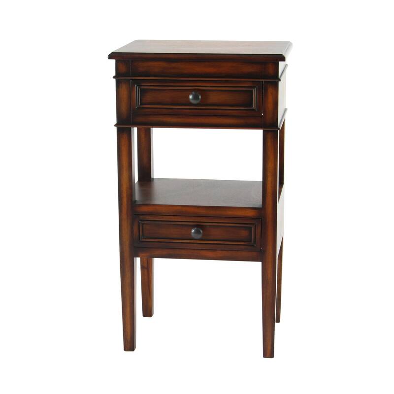 Wood 2 Drawers and 1 Shelf Accent Table - Brown, Light Brown or White - Roche River Decor
