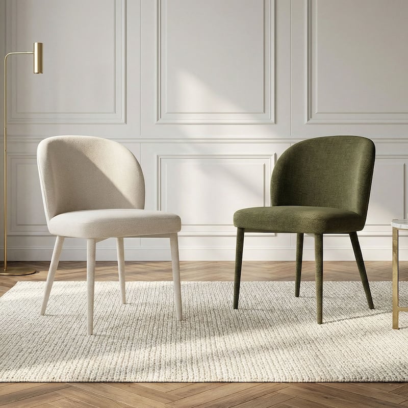 Fully Upholstered Textured Fabric Dining Chairs with Fabric-Wrapped Legs (Set of 4)