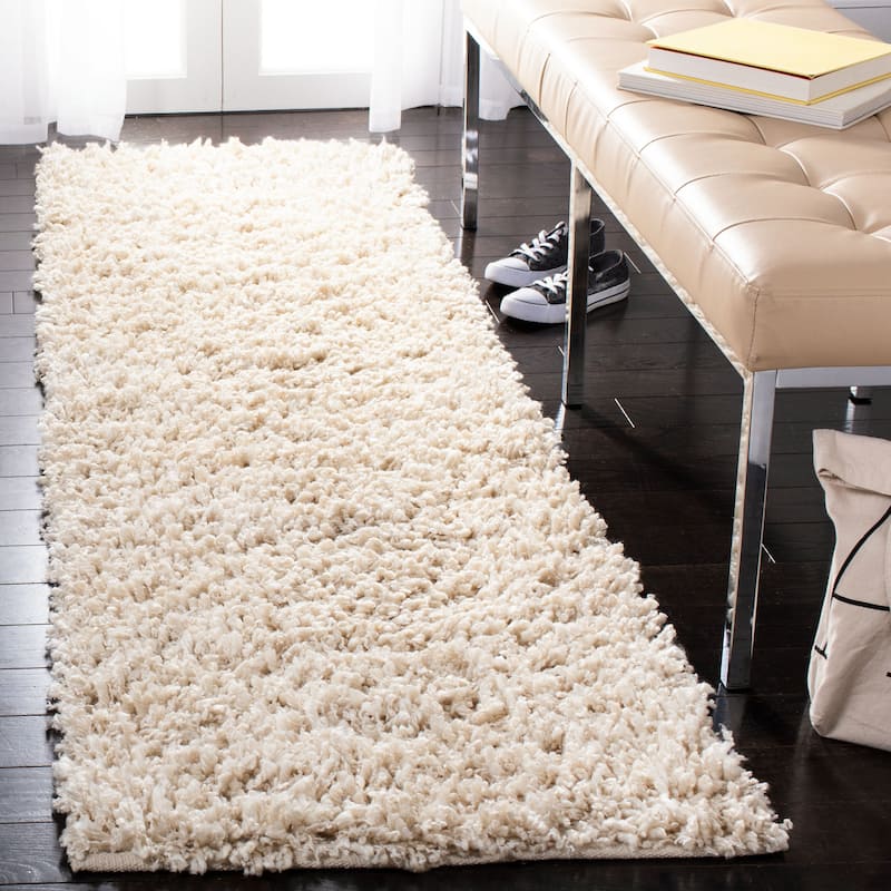 SAFAVIEH Handmade Sheep Shag Malti Solid Area Rug - 2'3" x 8' Runner - Ivory