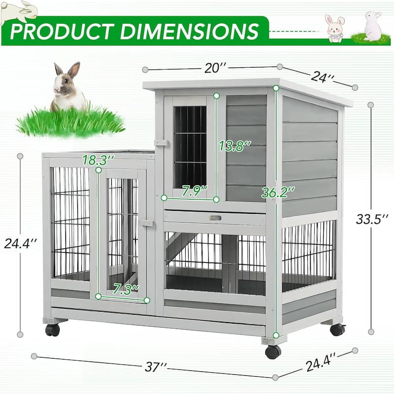 AECOJOY Indoor Wooden Rabbit Hutch Pet House for Small Animals with Run ...