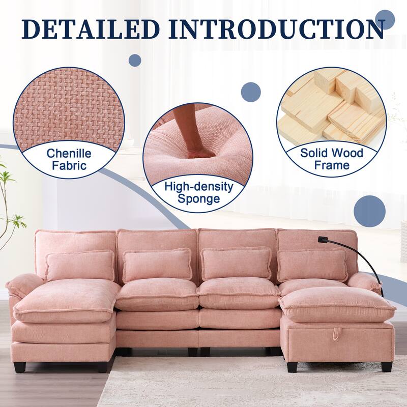HOMEFUN Chenille Upholstered Oversized U-shaped Comfy Modular Sectional Sofa with Storage Ottoman