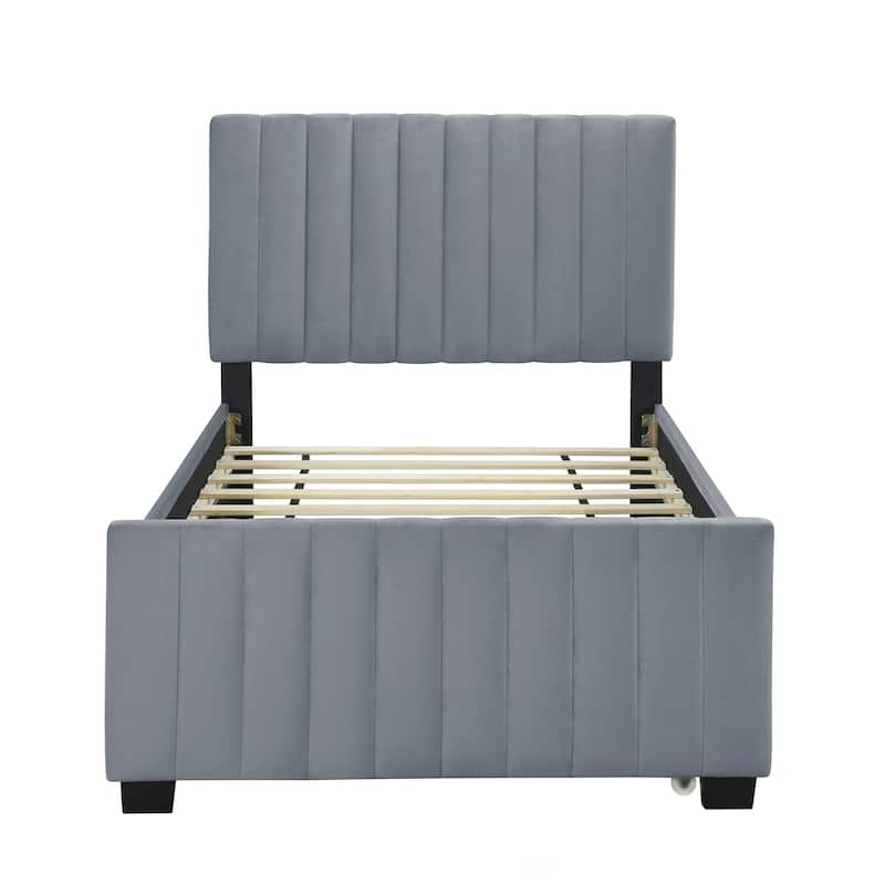 Twin Size Velvet Upholstered Platform Bed with Twin Size Trundle