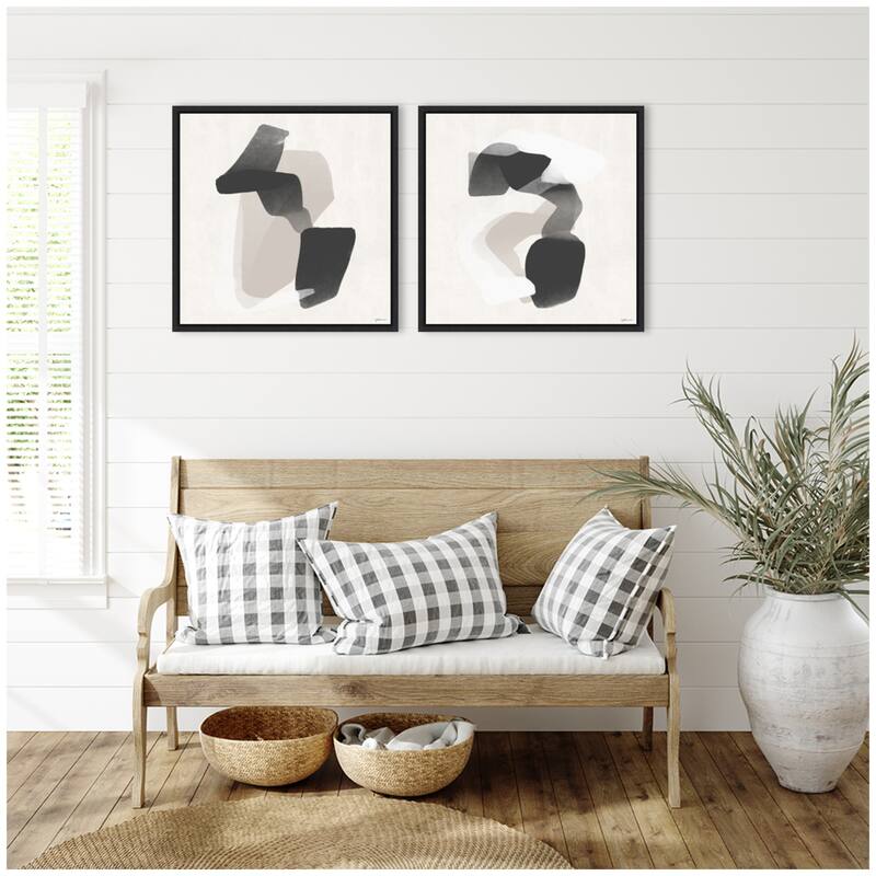 Kate and Laurel Abstract Neutral 01 & 02 2 Piece Framed Canvas Wall Art Set by Gabrielly Guedes