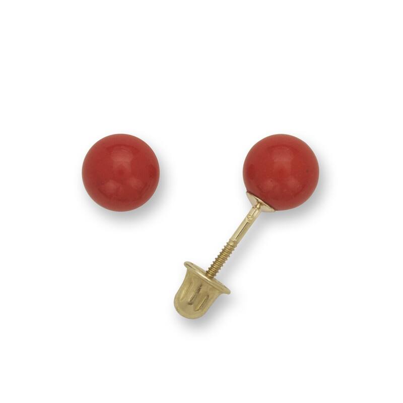 Curata 14k Yellow Gold Reconstructed Turquoise or Coral 5mm Screw-Back Stud Earrings