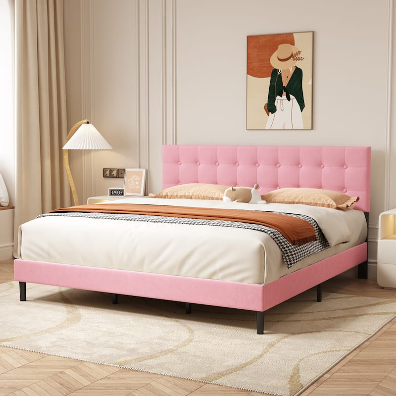 Alazyhome Square Tufted Upholstered Platform Bed Frame