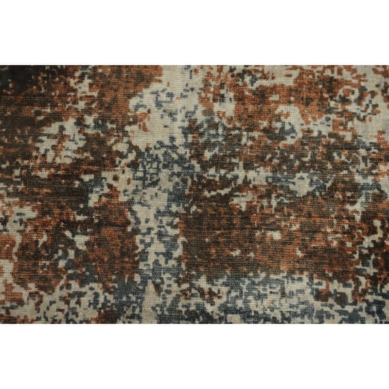 Hand-knotted Modern Silk Brown Abstract Oriental Area Rug - 7' 10'' X 4' 11''