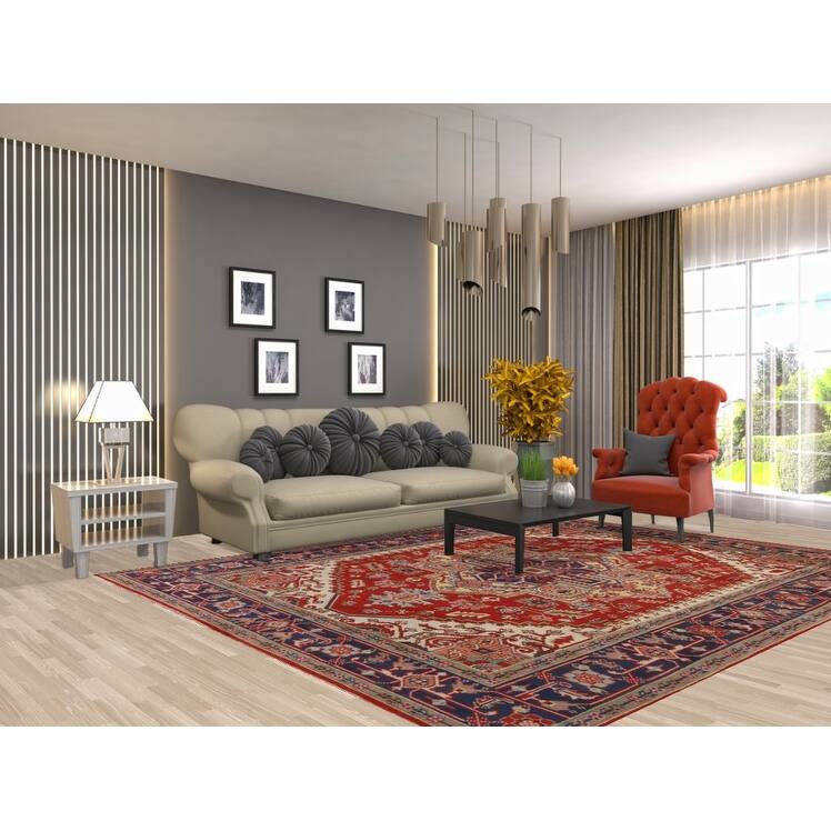 Hand Knotted Oriental 100% Wool Carpet Traditional Medallion Red Heriz (serapi) Area Rug - 9' 11'' X 7' 10''