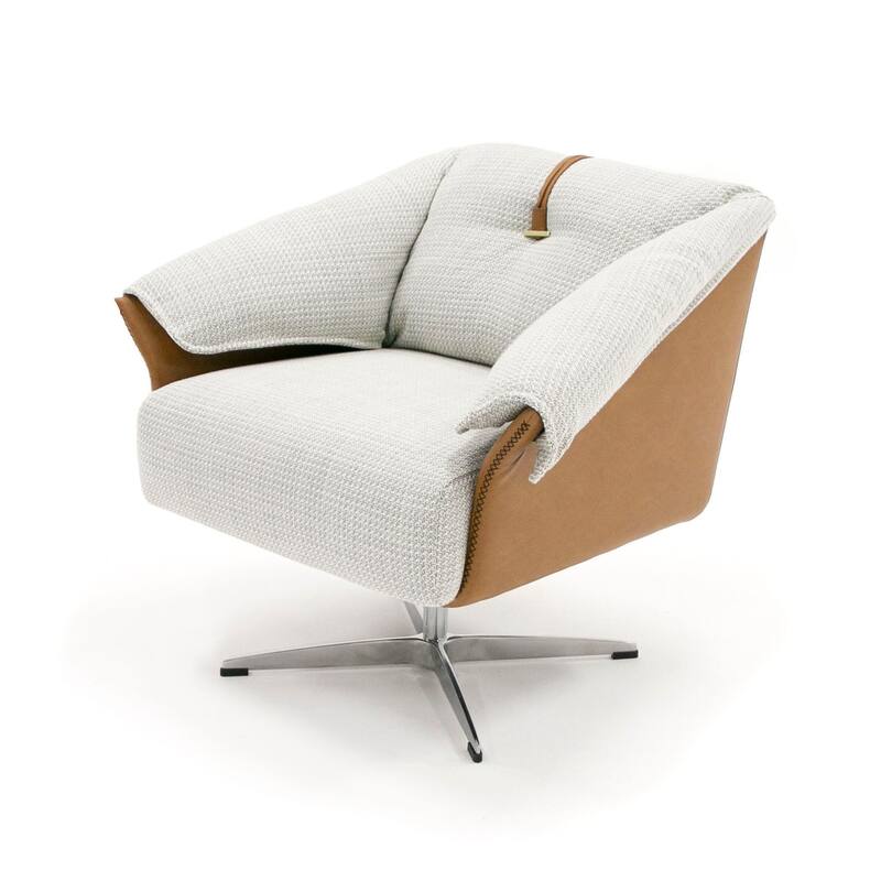 Modrest Ohio Swivel Grey and Camel Fabric Accent Chair