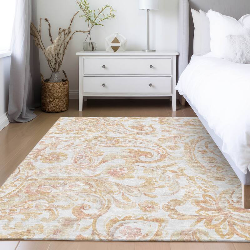 Machine Washable Indoor/ Outdoor Chantille Traditional Scroll Rug