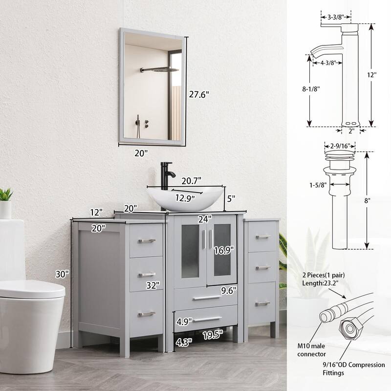 48" Bathroom Vanity Set Vessel Sink Faucet W/ Small Cabinet Combo