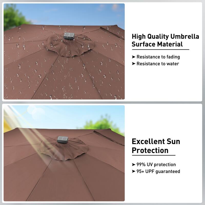 10ft Patio Umbrella with Lights Outdoor Solar Umbrella