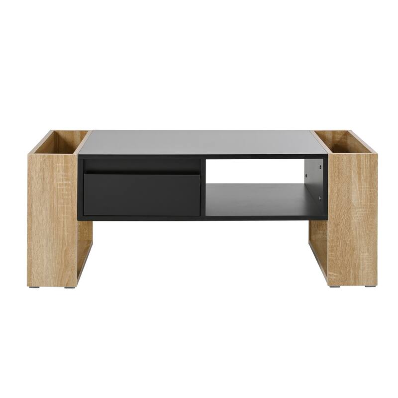 High Glossy Coffee Table Lounges Center Table with 2 Drawers, Storage Legs, Rectangle Wood Cocktail Table for Living Rooms