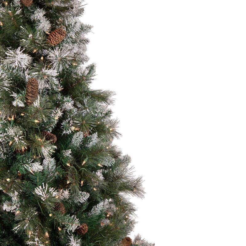 7.5' Pre-lit Snow Valley Pine Artificial Christmas Tree Clear Lights