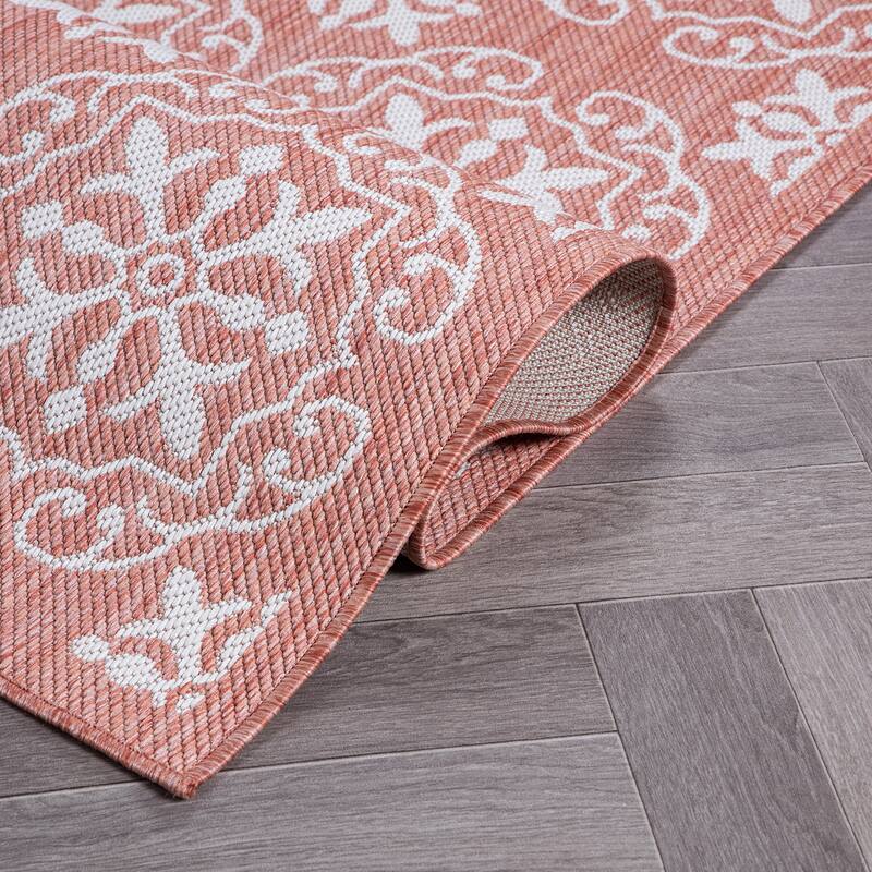 World Rug Gallery Transitional Geometric Textured Flat Weave Indoor/Outdoor Area Rug