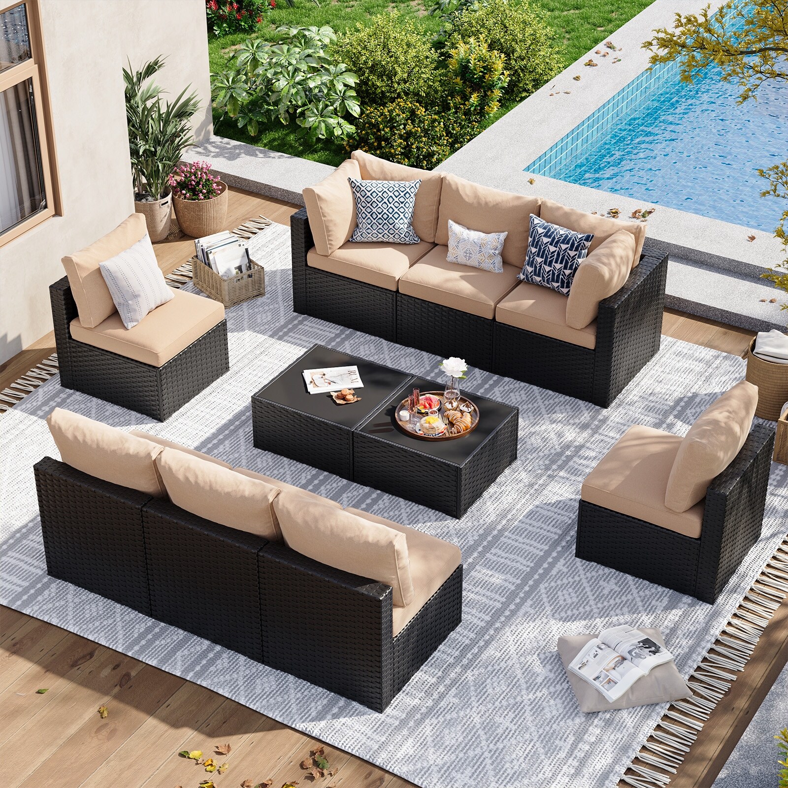 8 Piece Sectional Seating Group with Fire Pit
