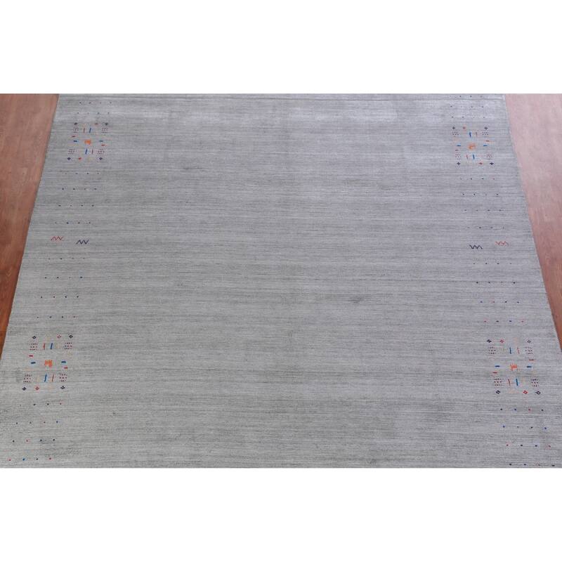 Hand Knotted Oriental 100% Wool Carpet Tribal Tribal Greys & Charcoal Gabbeh Area Rug - 12' 2'' X 9' 2''