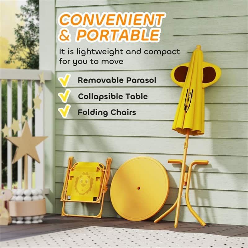 Kids Outdoor Table and Chair Set with Adjustable Umbrella and Steel Frame for Comfortable Seating