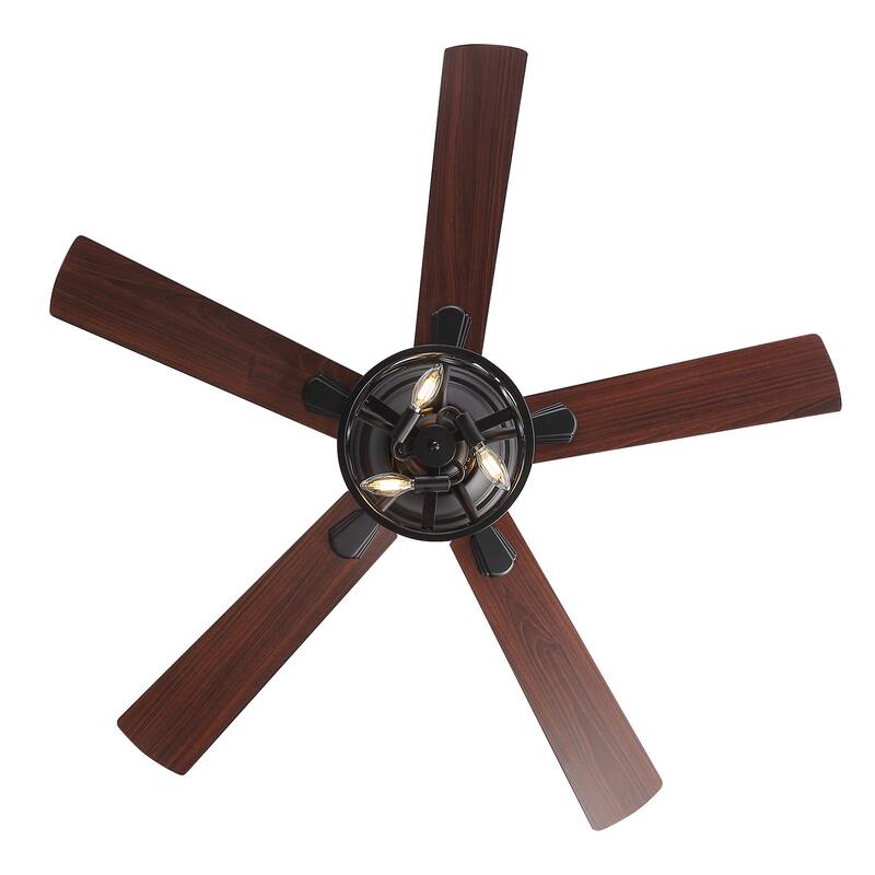 52-inch Flush Mount Caged Ceiling Fan with Light and Remote(5 Reversible Blades)