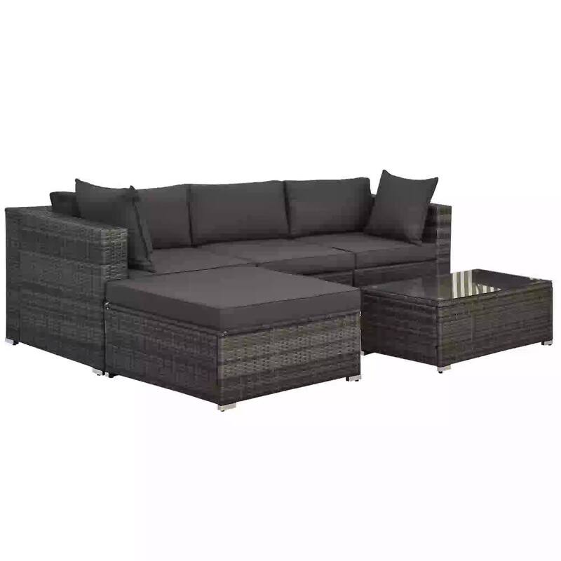 5PCS Patio Sectional, All Weather Rattan Sofa Ottoman Table, Gray