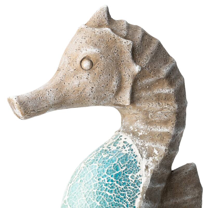 Glitzhome Faux Granite Mosaic Sitting Elephant Sea Horse Mermaid Garden Statue Ocean Figurine