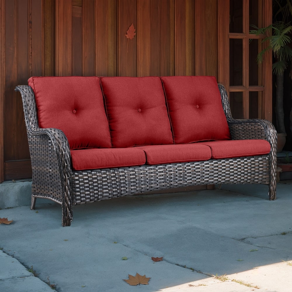 Gymojoy Patio Sofa PE Wicker 3-Seat Sofa