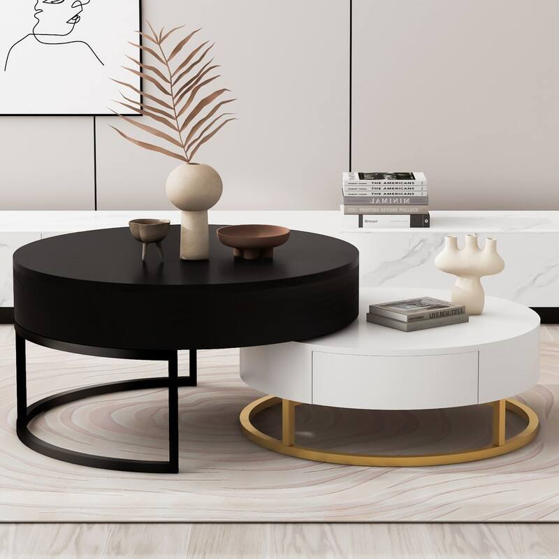 Modern White & Black Lift-top Coffee Table with 2 Drawers