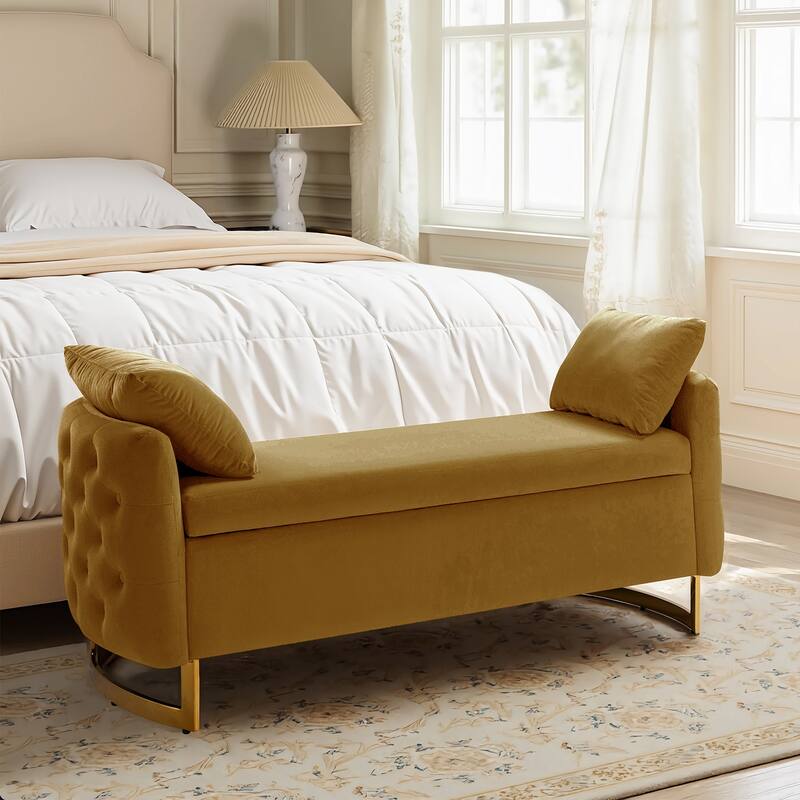 Robert Modern Upholstered Flip Top Storage Bench with Two Pillows by HULALA HOME