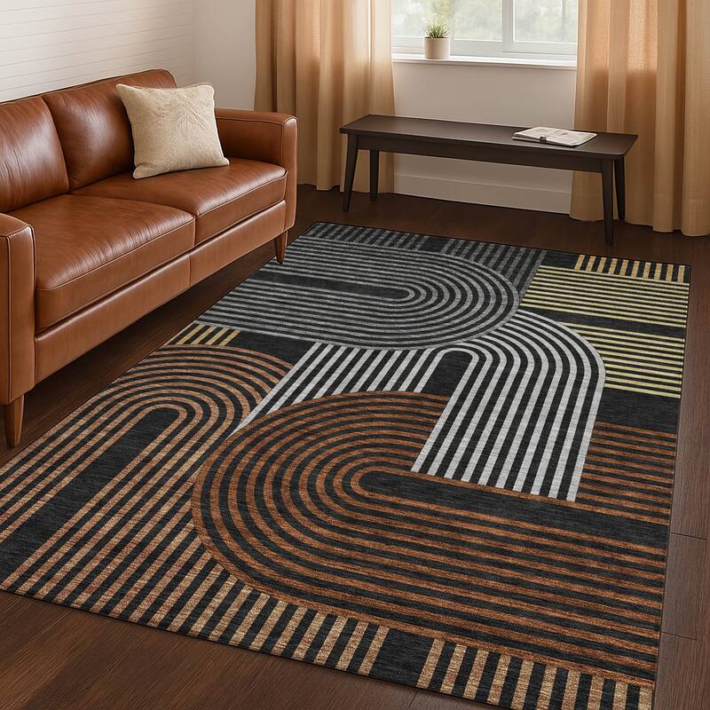 Machine Washable Indoor/ Outdoor Modern Basehor Chantille Rug