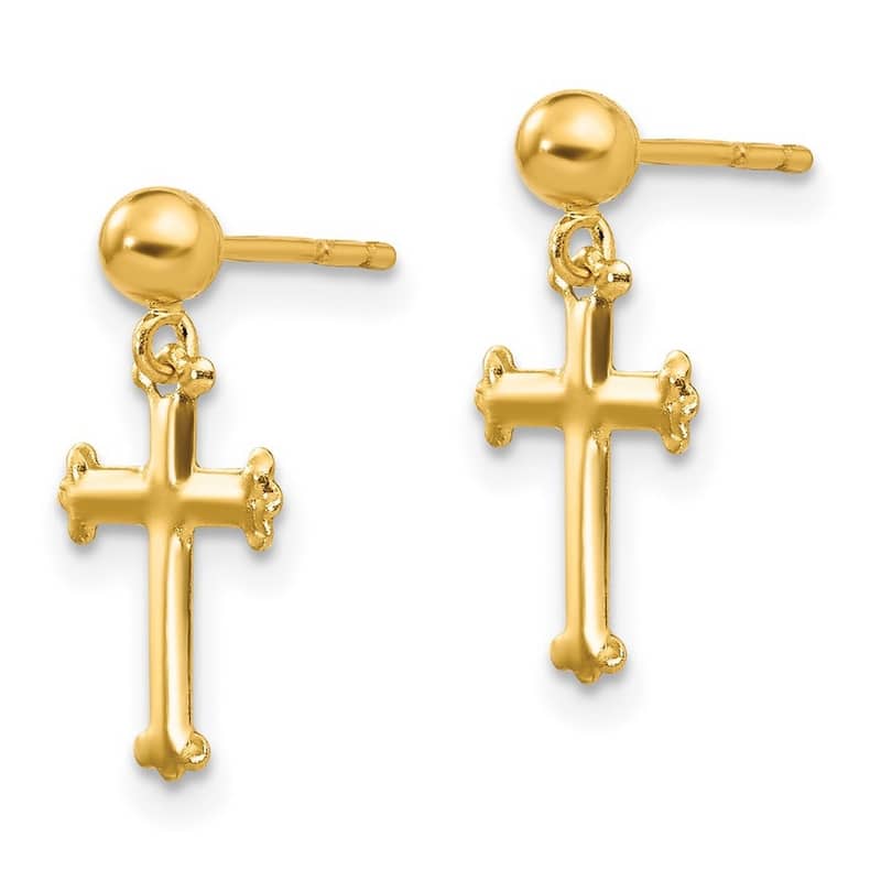 Curata 14k Yellow Gold 14x8mm CZ Cubic Zirconia Cross Dangle Post Earrings
