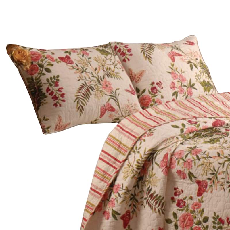 Atlanta Fabric 3 Piece King Size Quilt Set with Butterfly Prints,Multicolor
