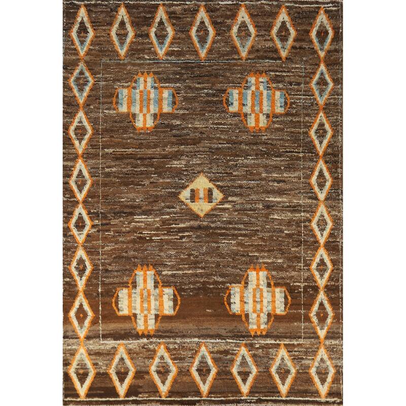 Brown Moroccan Oriental Area Rug Hand-Knotted Wool Carpet - 6'11" x 9'5"