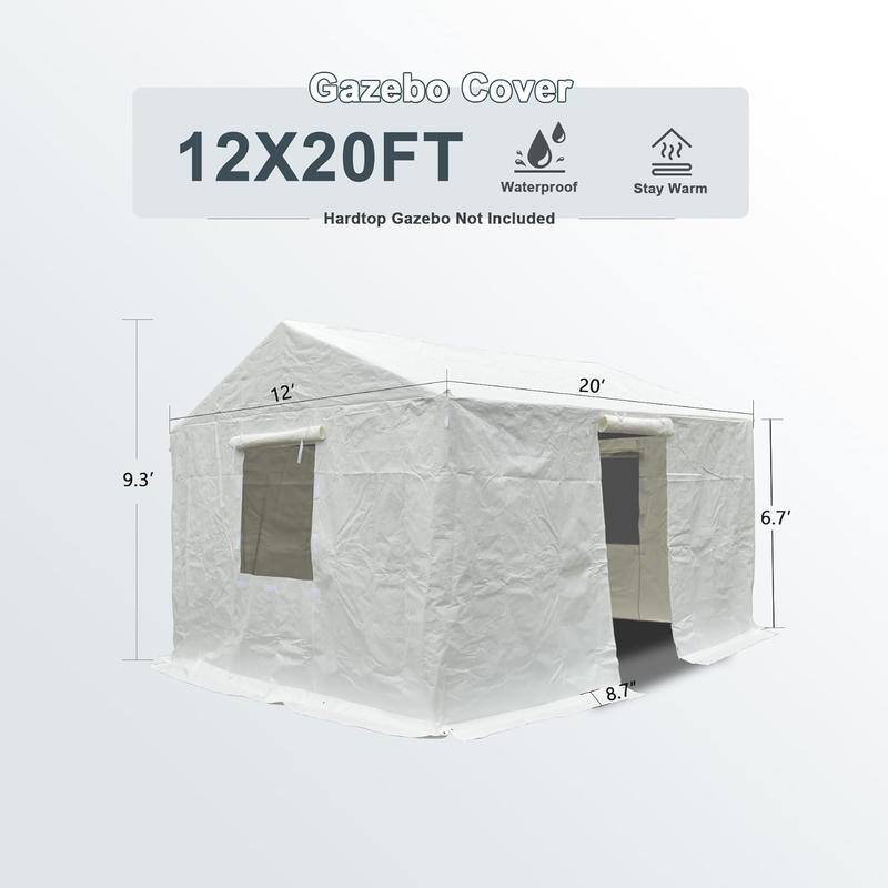 Domi 8' x 8' Universal Winter Gazebo Cover, All Season Waterproof Enclosed Cover with Sidewalls & Ventilated Mesh Windows, White